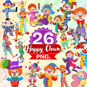 26 Clown Watercolor Clipart Funny Circus Png Clipart Friendly Party Character Printable Images Carnival Digital Download Set