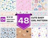 Baby Girl pattern Baby Cute Nursery Digital Paper Bundle for Scrapbooking, Invitations and Crafts