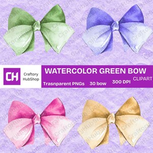 30 Bow Watercolor Clipart PNG,  Multicolor Ribbon Printable Images, Cute Digital Clipart for Scrapbooking, Party Decor Instant Download Set