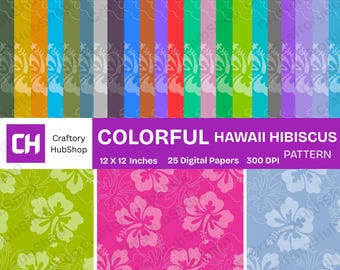 25 Hawaii Hibiscus Digital Paper Printable Tropical Floral Background Scrapbook Paper Pack Seamless Pattern Design 25 Print Bundle