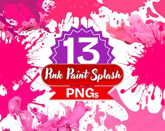 Pink Paint Splash PNG Clipart Bundle Printable Artistic Images 300 DPI Transparent Background Digital Paint Clipart Set