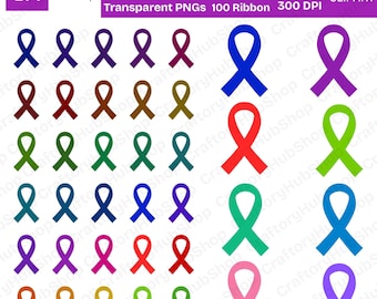 100 Cancer Ribbon Clipart Awareness Ribbon PNG Transparent Background Printable Cancer Support cliparts Digital Clipart