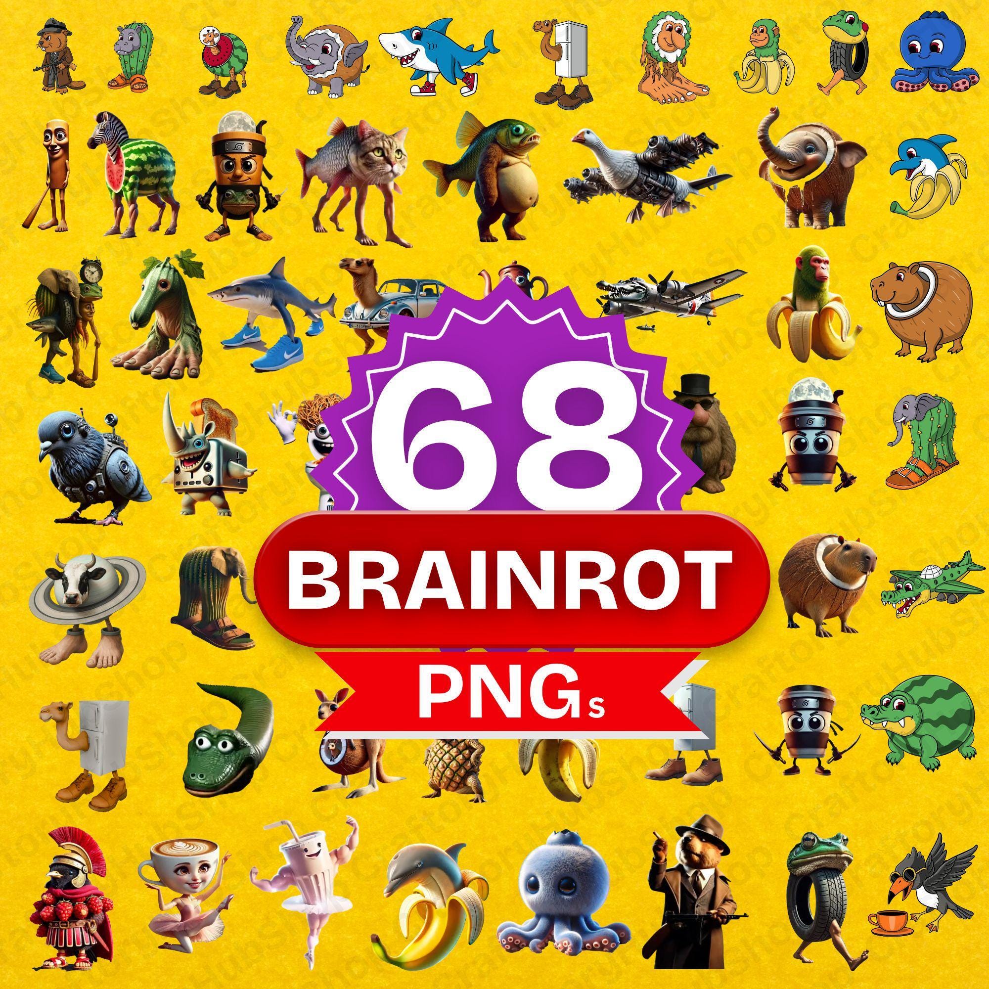 68 Brainrot PNG Clipart Bundle Funny Meme Clipart Printable Digital ...