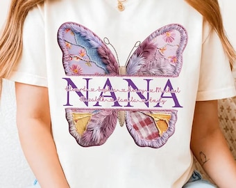 Custom Grandma Nana Patchwork Butterfly Shirt, Personalized Grandkids Name Grandma T Shirt, Floral Nana Gigi Tee, Mother's Day Gift