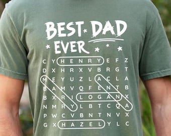 Personalized Best Dad Ever Word Puzzle Png File, Custom Grandpa Daddy With Kids Names Digital File, Funny Father's Day Gift