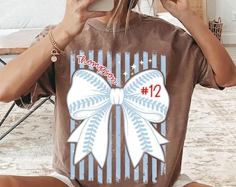 Niestandardowa nazwa i numer Baseball Mama Bow Png, Baseball Mom Png, Baseball Coquette Bow Png, Girly Baseball Png
