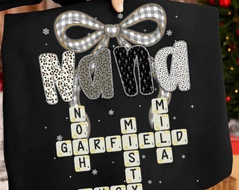 Personalized Christmas Mama Gigi Nana Crossword Png, Nana With Kids name Png, Grandma Christmas Png, Grandkids Png, Xmas Sublimation File
