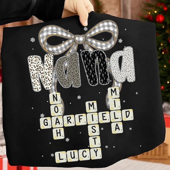 Personalized Christmas Mama Gigi Nana Crossword Png, Nana With Kids name Png, Grandma Christmas Png, Grandkids Png, Xmas Sublimation File
