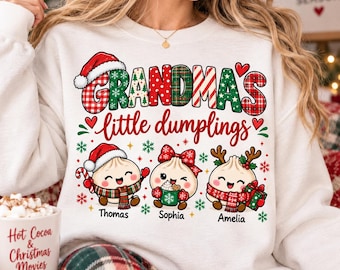 Personalized Grandma Mama Christmas Shirt, Grandmas Little Dumplings Shirt, Custom Grandkids Names, Christmas Gift for Grandma, Nana Shirt