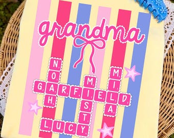 Personalized Grandma Polka Dot Stripe Crossword Png, Custom Kids Names Nana Mimi Gigi Png , Mother's Day Gift For Grandma Mom