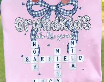 Personalized Grandkids Make Life Grand Crossword Toile De Jouy Png, Nana Grandma With Kids name Png, Grandkids Png, Sublimation File
