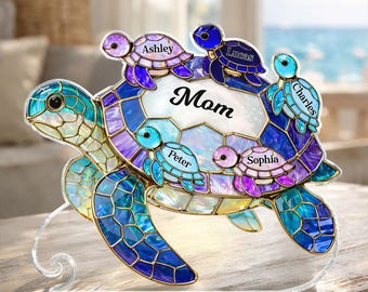 Personalized Mom Grandma Sea TurtleAcrylic Plaque, Custom Grandma With Kids Names Plaque, Mother's Day Gift For Grandma, Mom Nana