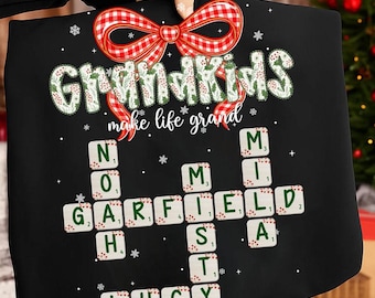 Personalized Christmas Mama Gigi Nana Crossword Png, Nana With Kids name Png, Grandma Christmas Png, Grandkids Png, Xmas Sublimation File