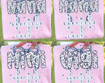 Personalized Mama Gigi Nana Crossword Toile De Jouy Png, Nana Grandma With Kids name Png, Grandkids Png, Sublimation File