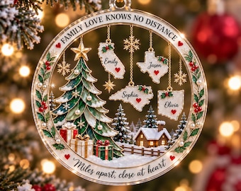 Long Distance Family Ornament, Personalized State Christmas Ornament, Family Knows No Distance Gift, Custom State Keepsake, Family Christmas