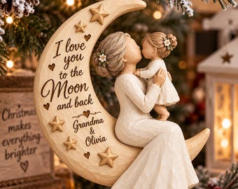 Custom Grandma and Grandkid 2026 Ornament, Personalized Grandma Christmas Ornament, I Love You to the Moon and Back, Grandmother Gift