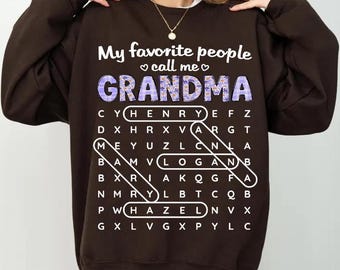 Personalized Grandma's Favorite People Word Search Puzzle Png, Custom Kids Names Nana Mimi Gigi Png , Mother's Day Gift For Grandma Mom