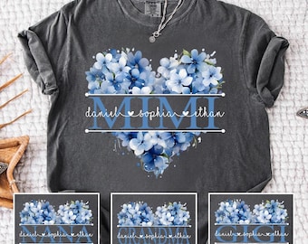Personalized Grandma Blue Heart Floral Png, Custom Kids Names Nana Mimi Gigi Png , Mother's Day Gift For Grandma Mom Png