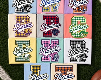 Custom School Mascot Football Baseball Hockey Gingham Design PNG, Custom School Team PNG, Custom Mascot PNG, School Spirit, Gameday Png
