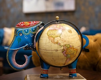 Metal Hand Painted Elephant Globe Decor – World life Home & Office Decor Gift