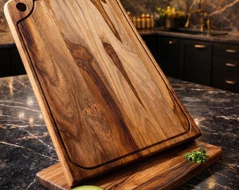 Vdohonest Handmade Teak Wood Cutting Board: Large Butcher Block Serving Tray