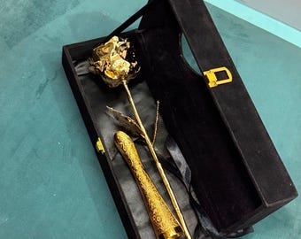 11 inch luxury 24k real gold dipped Rose with vase & black gift box