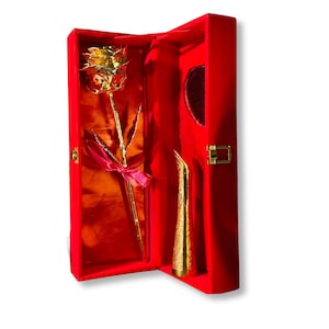 24k echtes Gold getaucht Rose mit Vase & roter Geschenkbox