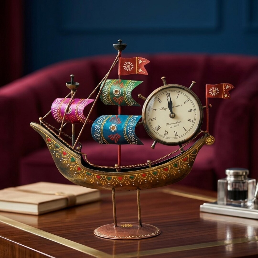Time Clock Boat Iron Ship Clock Decor, Metal Boat Showpiece, Nautical Table Clock - Etsy