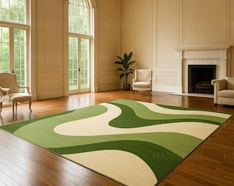 Hand Tufted Green Abstract Wool Rug, Modern Area Rug, New Zealand Wool Carpet, Living Room Rug, Custom 5x7 8x10 9x12
