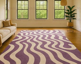 Modern Purple Wavy Area Rug – Abstract Wool Carpet
