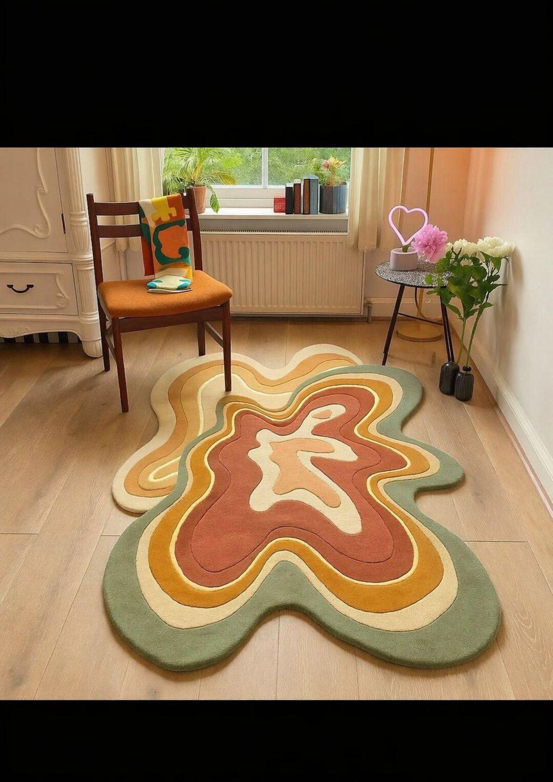 Handmade Abstract Organic Shape Wool Rug | Retro Multicolor Living Room ...