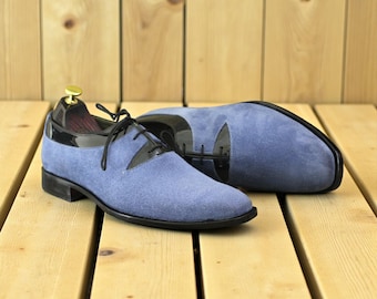 Elegant Handmade Blue Leather Suede Shoes | Plain Toe Dress Shoes | Premium Quality Leather Suede | Casual & Comfortable Men’s Footwear