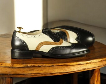 Handmade Men's Brown Beige Shoes | Full Grain Leather | Customizable Dress Shoes | Wing Tip Oxford Shoes | Office Leather Shoes | Men's Gift