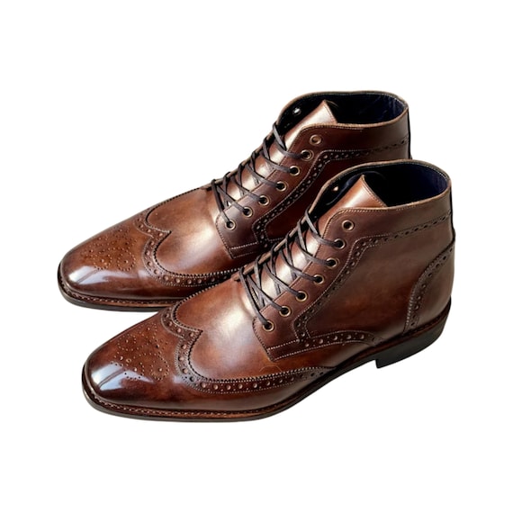 MEN\'S Brown Leather Lace Up Wingtip Brogues Ankle Boot Dress Shoes - SIZE 10.5 Men main image 4