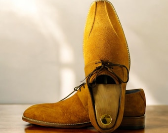 Mustard Yellow Suede Derby Shoes Men | Handcrafted Lace-Up Dress Shoes | Premium Suede Leather Formal Footwear | Unique Men's Oxfords Shoes