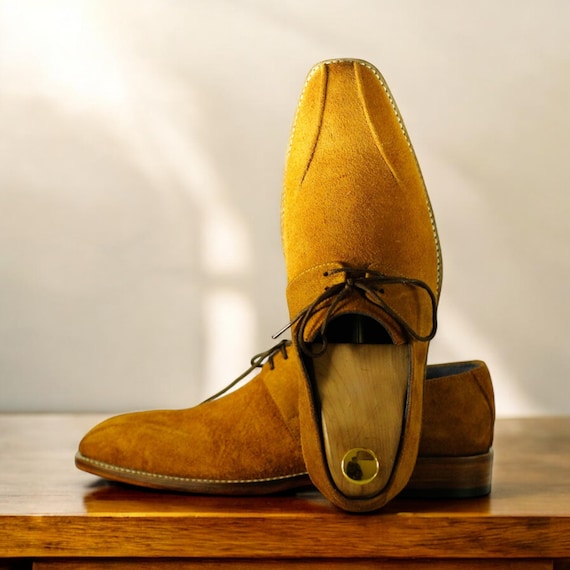 Mustard Yellow Suede Derby Shoes Men | Handcrafted Lace-Up Dress Shoes | Premium Suede Leather Formal Footwear | Unique Men's Oxfords Shoes