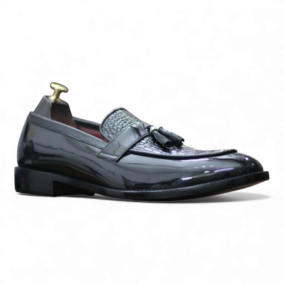 Handmade Black Alligator & Patent Tassel Loafers | Exotic  display picture 3