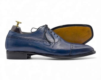 Handmade Genuine Leather Navy Blue Cap Toe Formal Casual  display picture 2