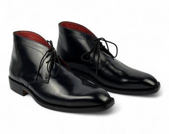 Handmade Customized Black Leather Chukka Boots | Formal Ankle Boot | Genuine Leather Lace-Up | Men's Dress Designer Boot | Gift For Him