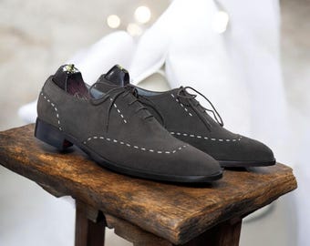 Bespoke Men's Handmade Dark Brown Shoes | Suede Oxford Lace Up Shoes | Formal Dress Shoes | Office Shoes For Men | Anniversary Gift For Him