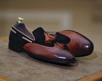 Handmade Shoes | Brown & Black Shoes | Leather Suede Loafer | Men's Shoes | Loafers Slip-On Shoes | Men's Brogue Dress Shoes | Gift For Him