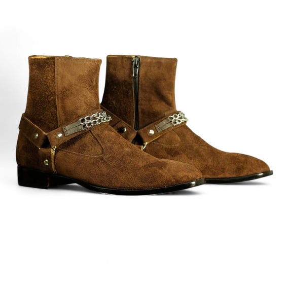 Men\'s Brown Suede Ankle Boots with Buckle & Chain Detail ?The Vintage Harness? x LUCENT x Shop Now Men main image 3