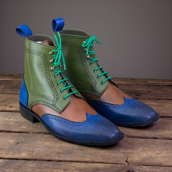 Hand-Stitched Multi-Color Ankle High Brogue Boots | Wingtip Leather Dress Boots | Stylish & Durable Men's Footwear | Christmas Gift for Him