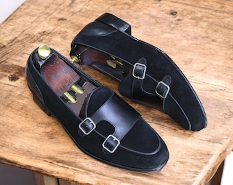 Bespoke Handmade Men's Oxford White Shoes | Monk Strap Genuine Leather | Formal Shoes with Silver Buckle | Wedding & Luxury Party Footwear