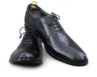 Hand Stitched Black Leather Shoes | Men's Shoes | Genuine Cow Leather | Oxford Brogues Shoes | Elegant Luxury Dress Shoes | Wedding Shoes