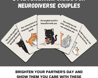 24 Tarjetas de Afirmación para Parejas Neurodiversas / Fotos de Gatos Adorables / TDAH, Autismo, Trastorno por Déficit de Atención e Hiperactividad (TDAH) y Dislexia
