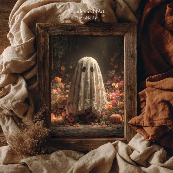 Vintage Halloween Wall Art  Ghost in Embroidered Dress With Flowers   Romantic Autumn Decor  Digital Print Download - Etsy