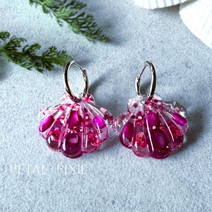 Handmade Pink Abalone Shell & Flowers Resin Hoop Earrings | With real Queen Anns Lace flower | Ocean Mermaid Beach Jewelry