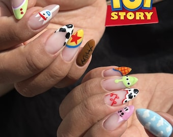Toy Story Pixar Press On Nails, Woody Buzz Jessie Alien Lotso 3D Handmade Reusable Luxury Fake Nails Cartoon Character Set