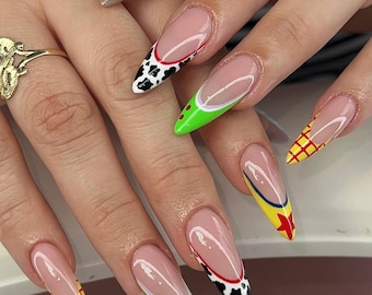 Toy Story Woody Buzz Jessie Press On Nails, 3D Cartoon Character Stiletto Handmade Reusable Luxury Fake Nails Disney Set